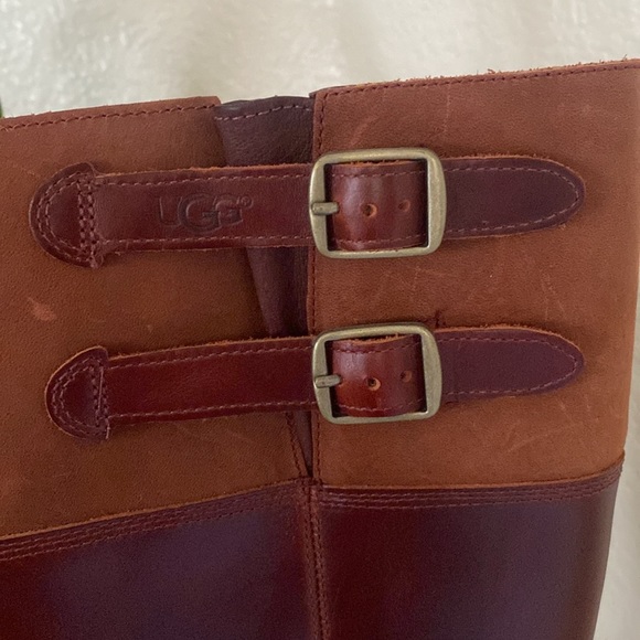 NWOT UGG tall cap toe cognac leather boots with shearling - Picture 5 of 11